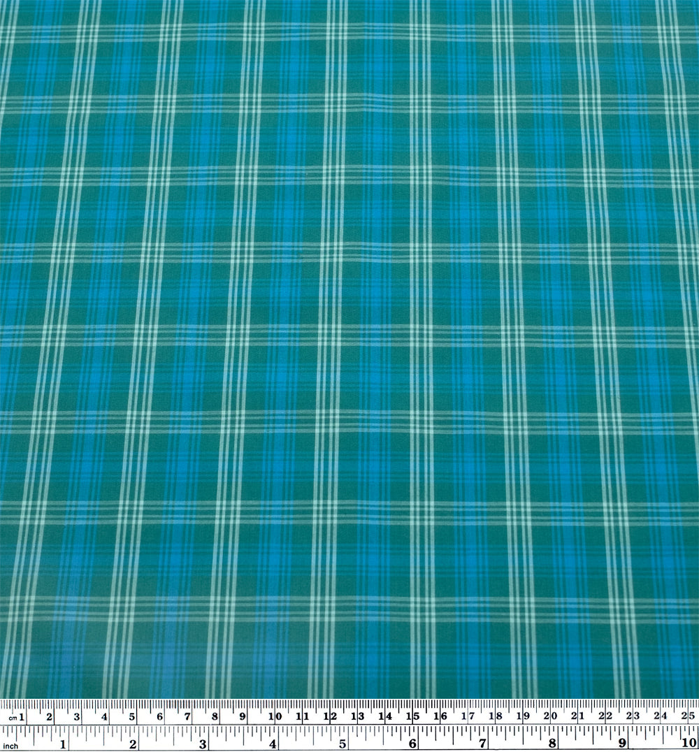 Mirage Plaid Cotton Shirting - Teal/Capri | Blackbird Fabrics