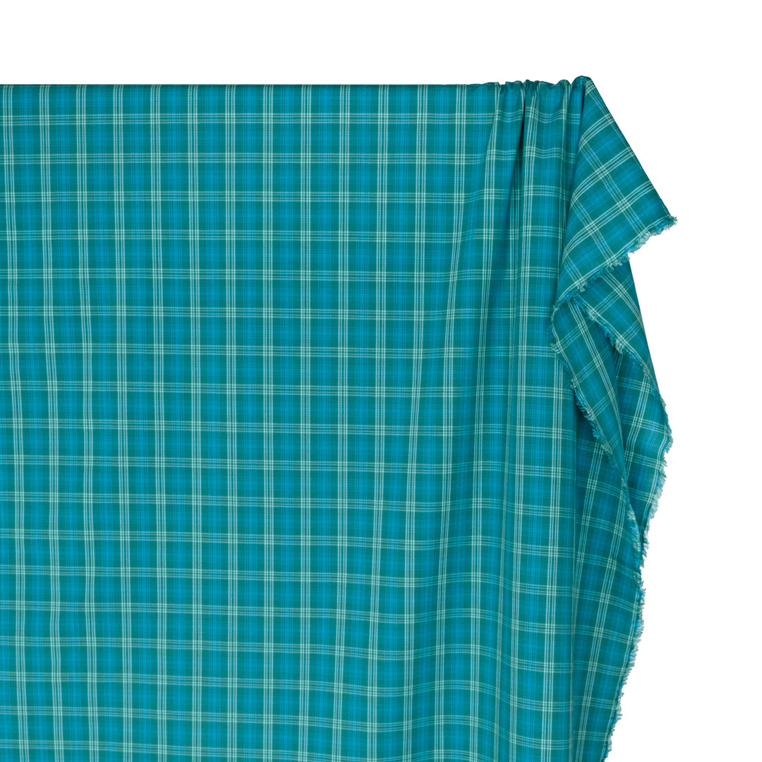 Mirage Plaid Cotton Shirting - Teal/Capri | Blackbird Fabrics