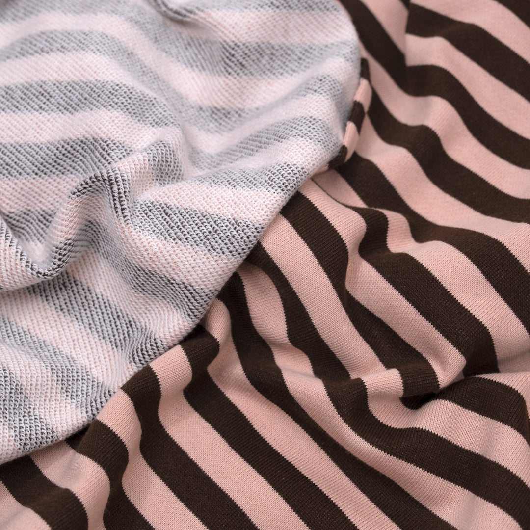 Sundae Stripe Cotton French Terry - Blush/Chocolate | Blackbird Fabrics