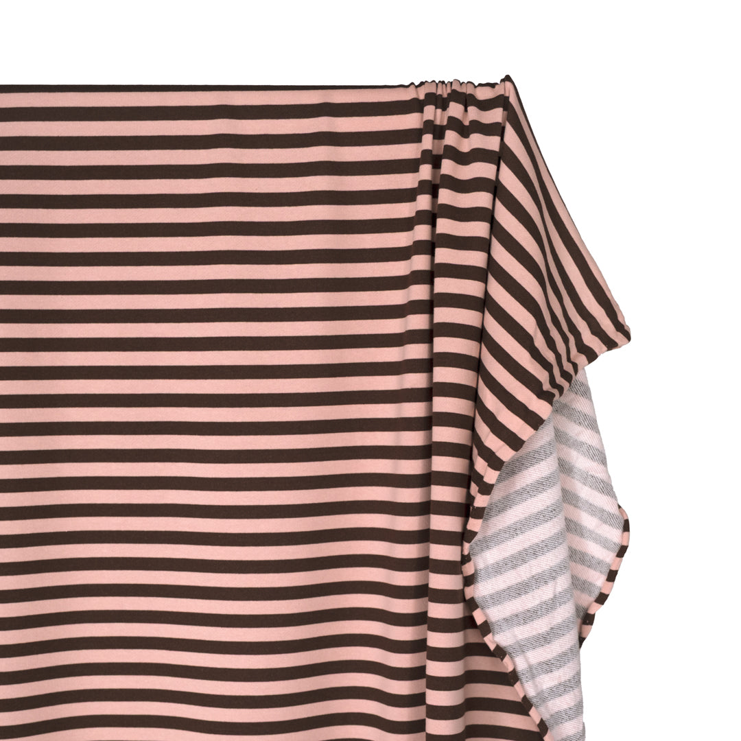 Sundae Stripe Cotton French Terry - Blush/Chocolate | Blackbird Fabrics