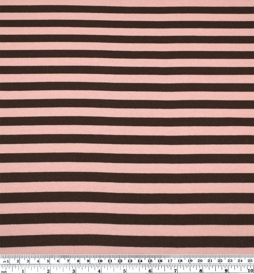 Sundae Stripe Cotton French Terry - Blush/Chocolate | Blackbird Fabrics