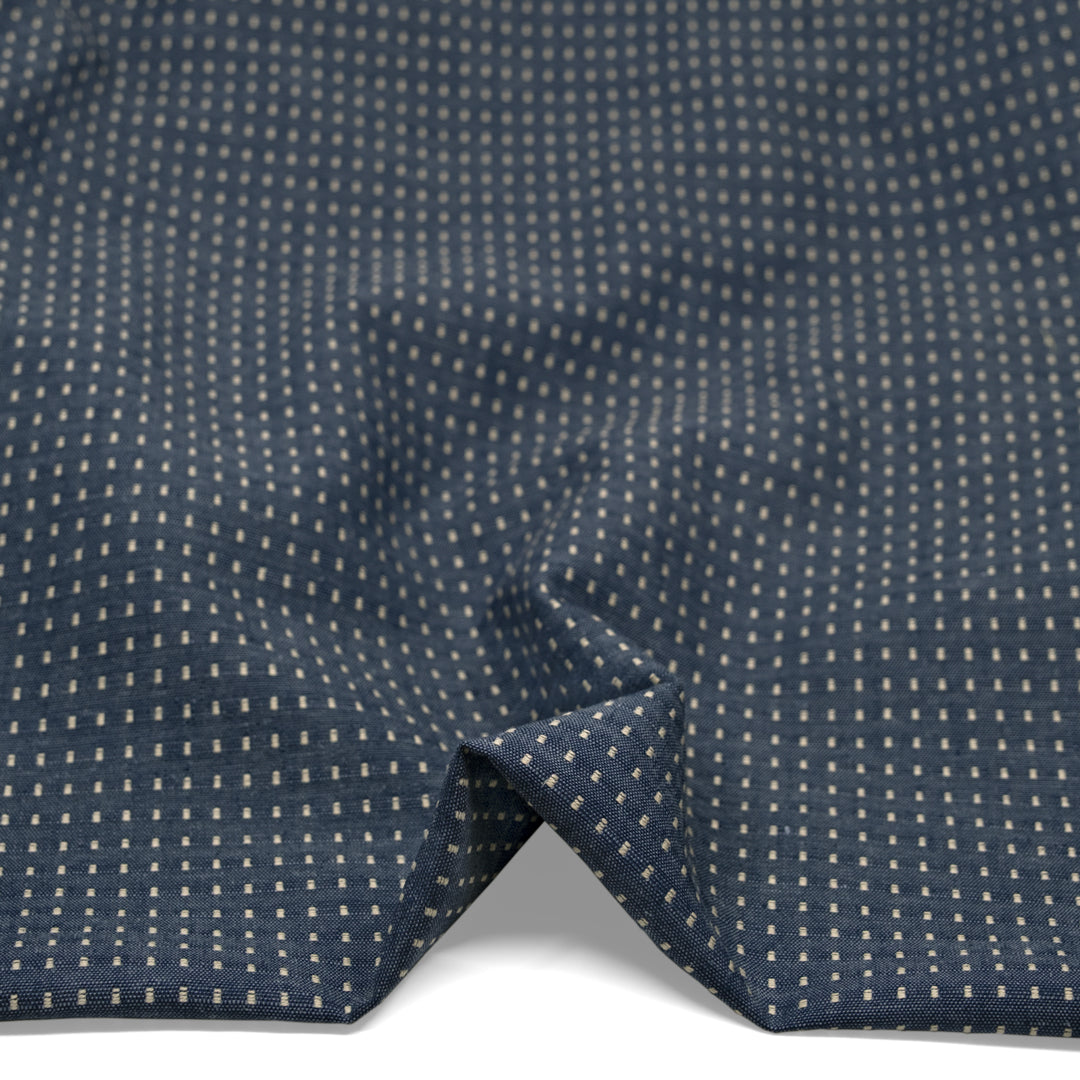 Dashed Organic Cotton Hemp Jacquard - Antique Blue/Marzipan | Blackbird Fabrics