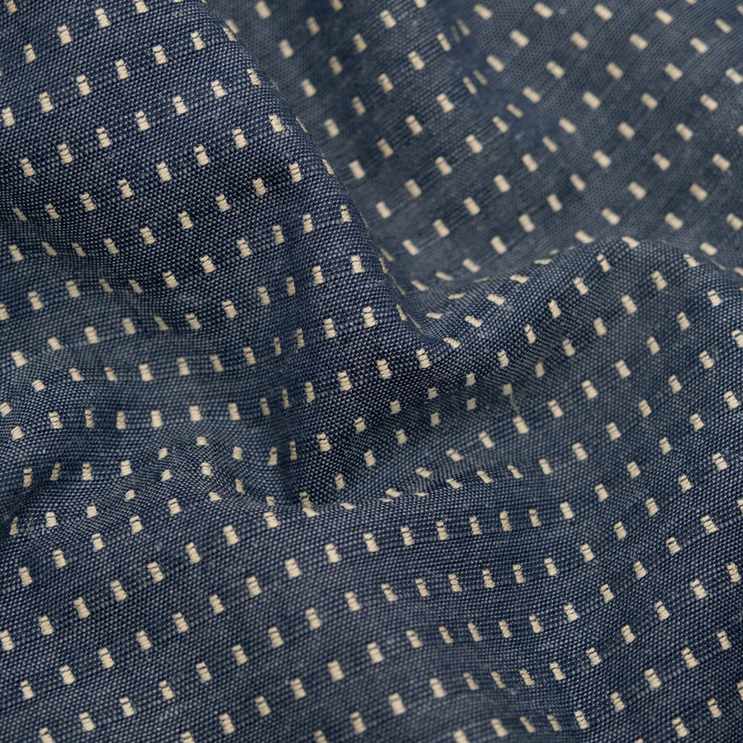Dashed Organic Cotton Hemp Jacquard - Antique Blue/Marzipan | Blackbird Fabrics