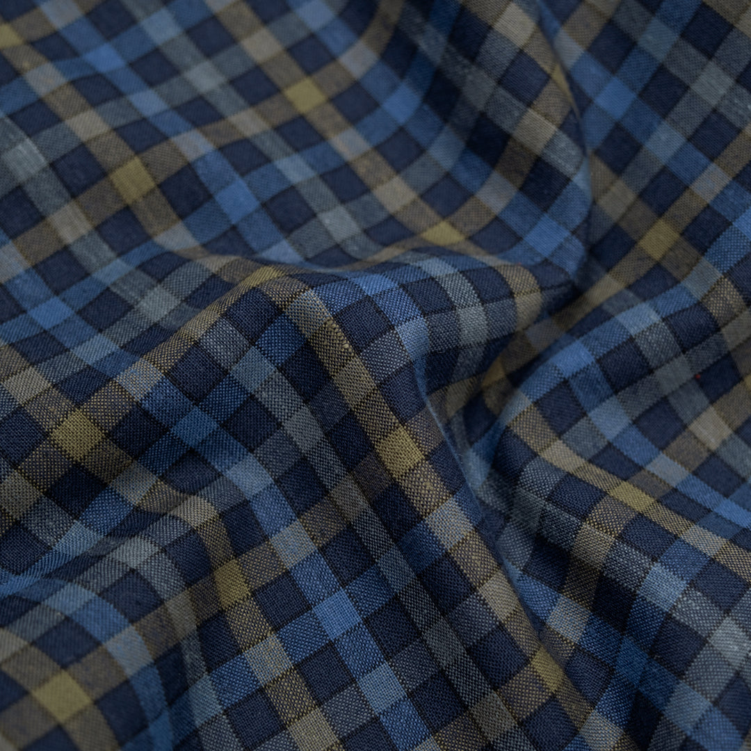 Plaid Cotton Hemp Blend - Navy/Elmwood/Multi | Blackbird Fabrics