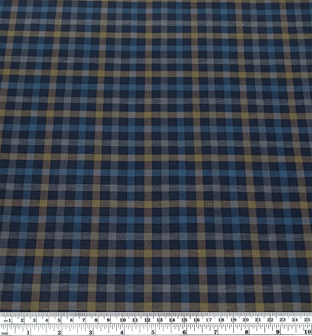Plaid Cotton Hemp Blend - Navy/Elmwood/Multi | Blackbird Fabrics