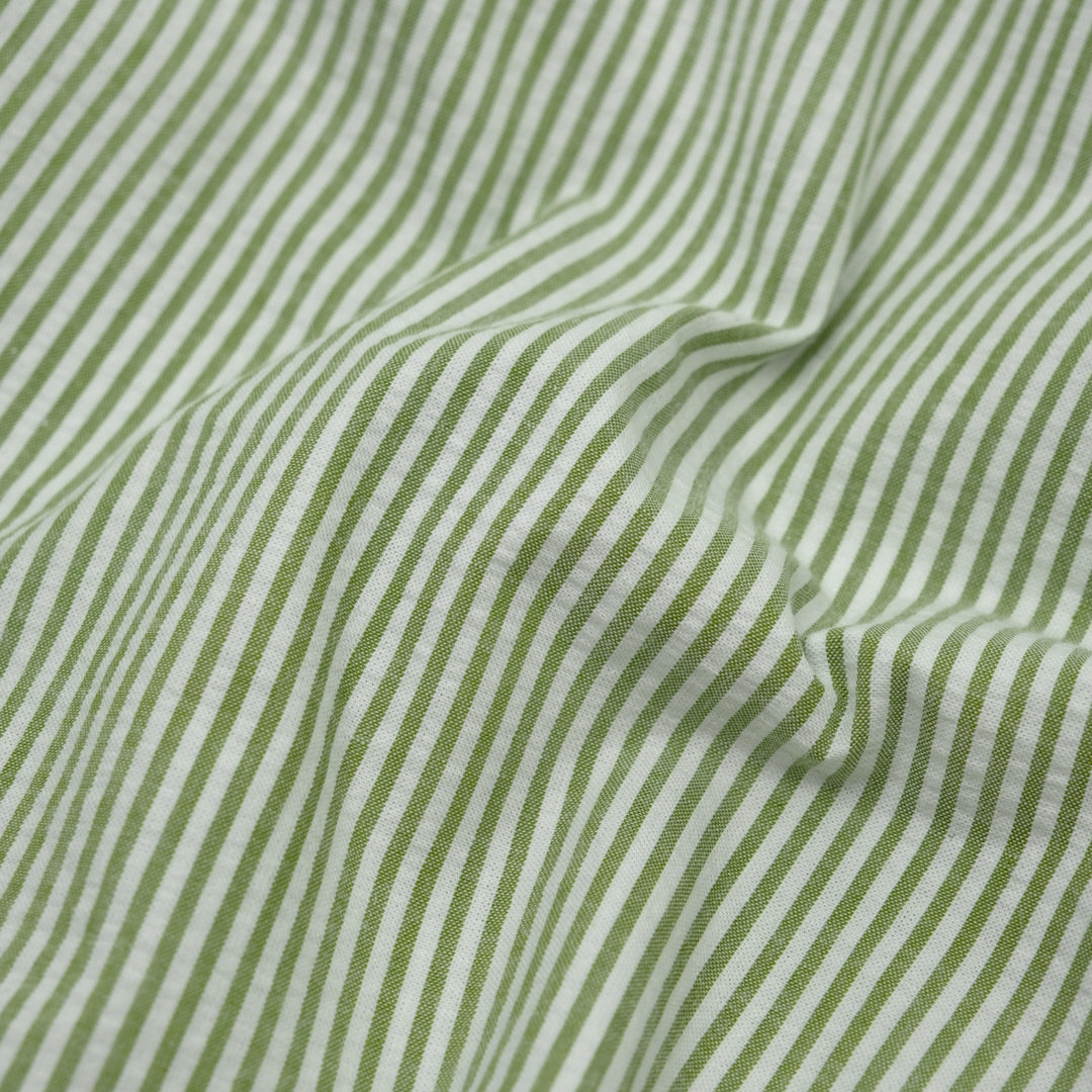 Mini Stripe Cotton Seersucker - Grasshopper/White | Blackbird Fabrics