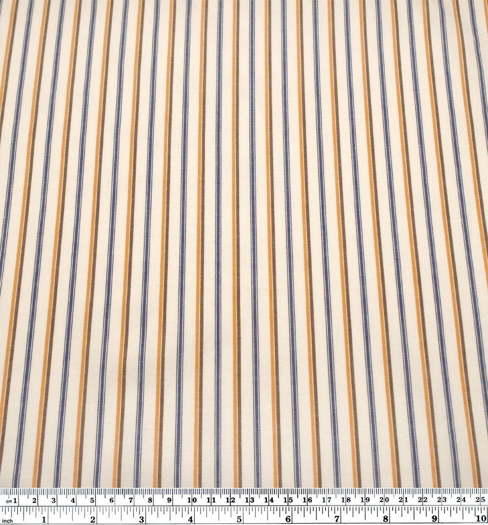 Duo Stripe Cotton Shirting - Cream/Goldenrod/Navy | Blackbird Fabrics