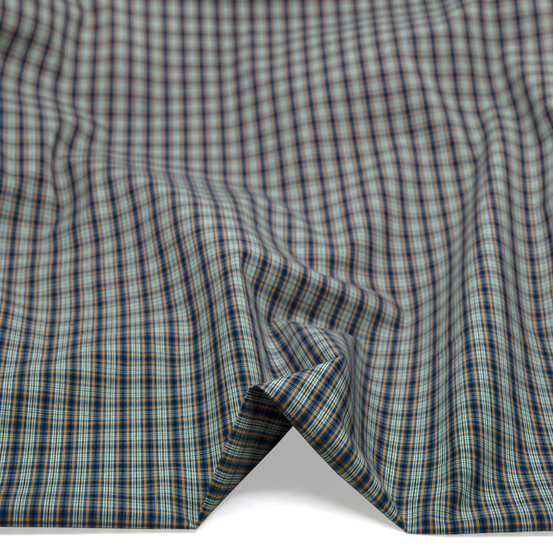 Mini Plaid Cotton Shirting - Royal Blue/Tangerine/Multi | Blackbird Fabrics