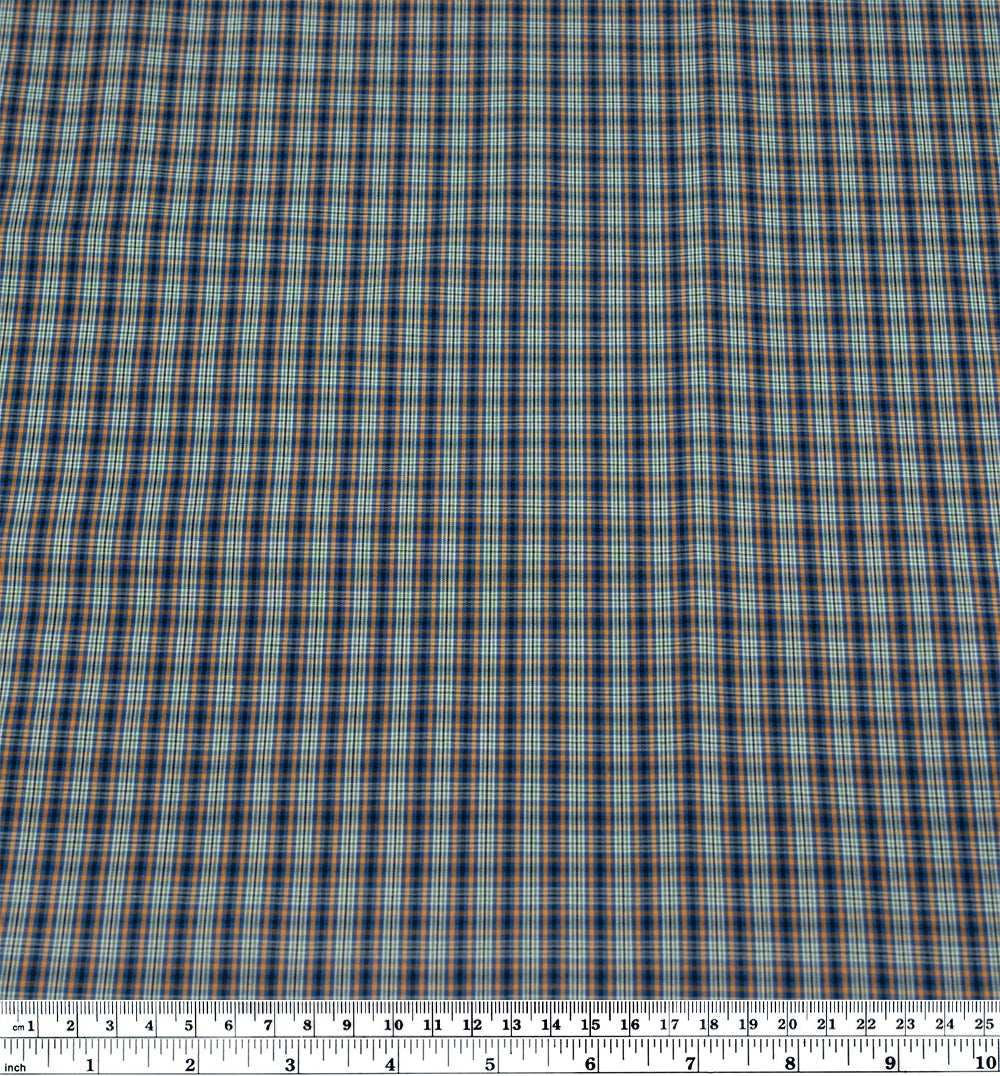 Mini Plaid Cotton Shirting - Royal Blue/Tangerine/Multi | Blackbird Fabrics
