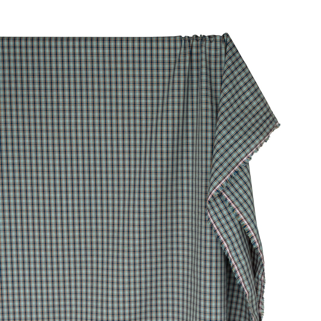 Mini Plaid Cotton Shirting - Royal Blue/Tangerine/Multi | Blackbird Fabrics