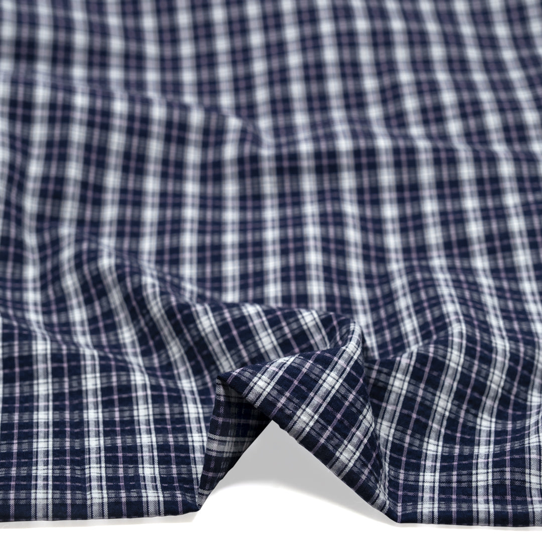 Daytrip Plaid Poly Cotton Seersucker - Midnight Blue | Blackbird Fabrics