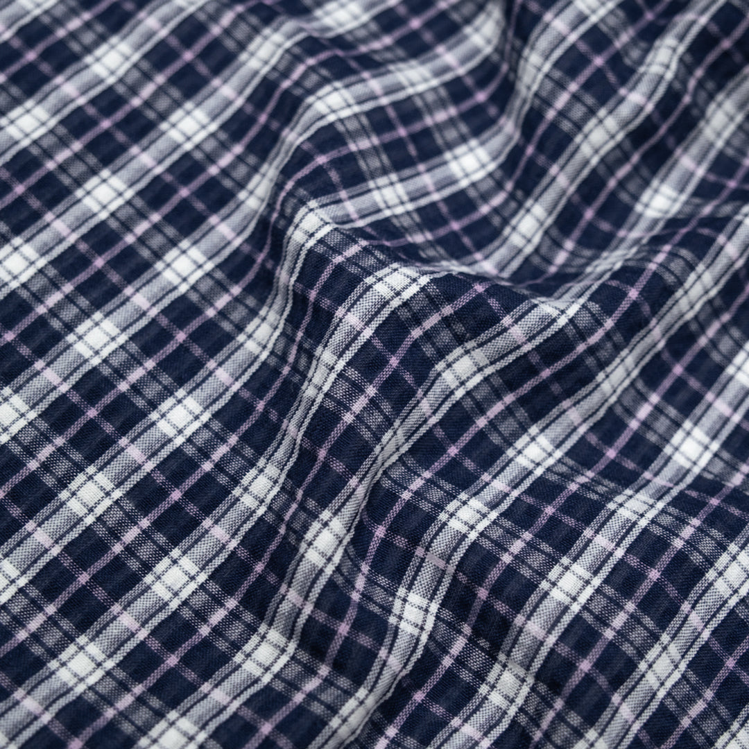 Daytrip Plaid Poly Cotton Seersucker - Midnight Blue | Blackbird Fabrics