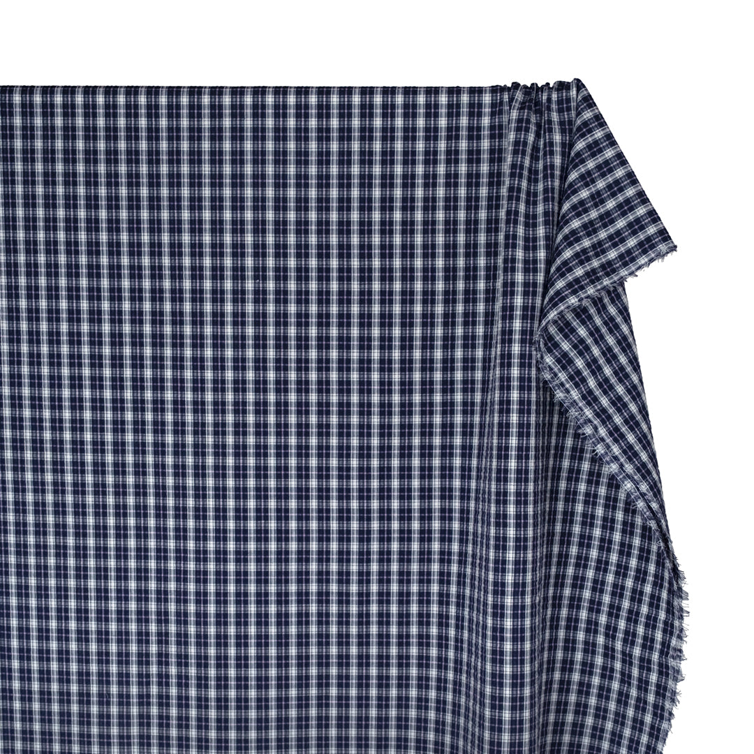 Daytrip Plaid Poly Cotton Seersucker - Midnight Blue | Blackbird Fabrics