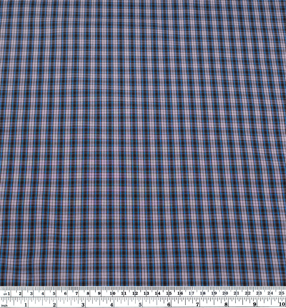 Mini Plaid Cotton Shirting - Cerulean/Umber | Blackbird Fabrics