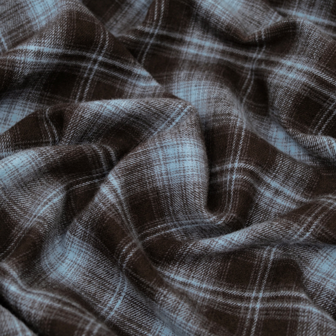 Smolder Plaid Cotton Flannel - Fudge/Ice Blue | Blackbird Fabrics
