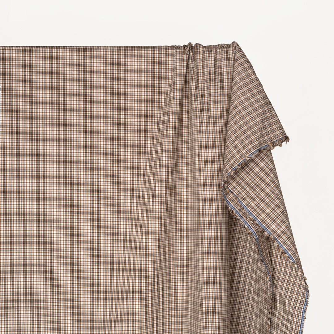 Mini Plaid Cotton Shirting - White/Teak | Blackbird Fabrics