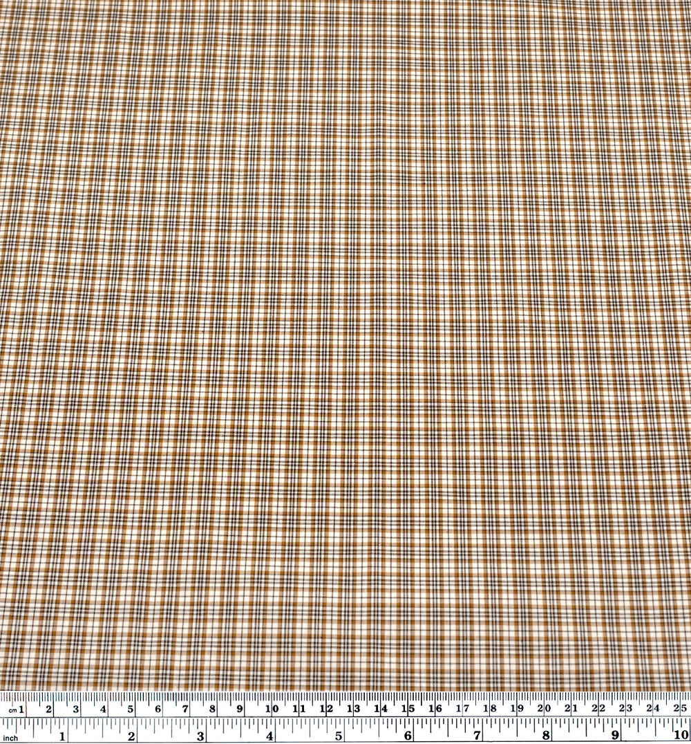 Mini Plaid Cotton Shirting - White/Teak | Blackbird Fabrics