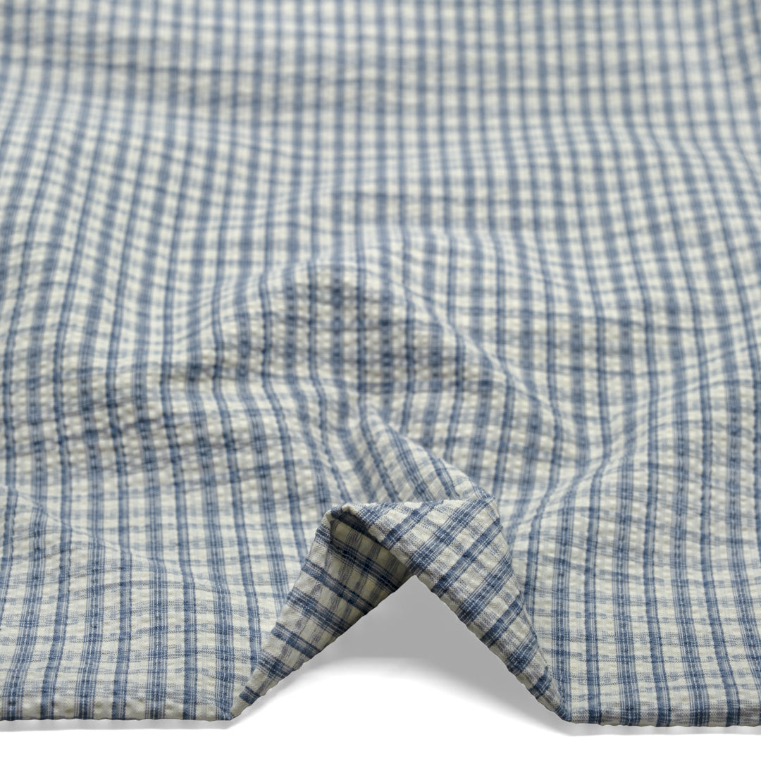 Bungalow Plaid Cotton Poly Seersucker - Bluestone | Blackbird Fabrics