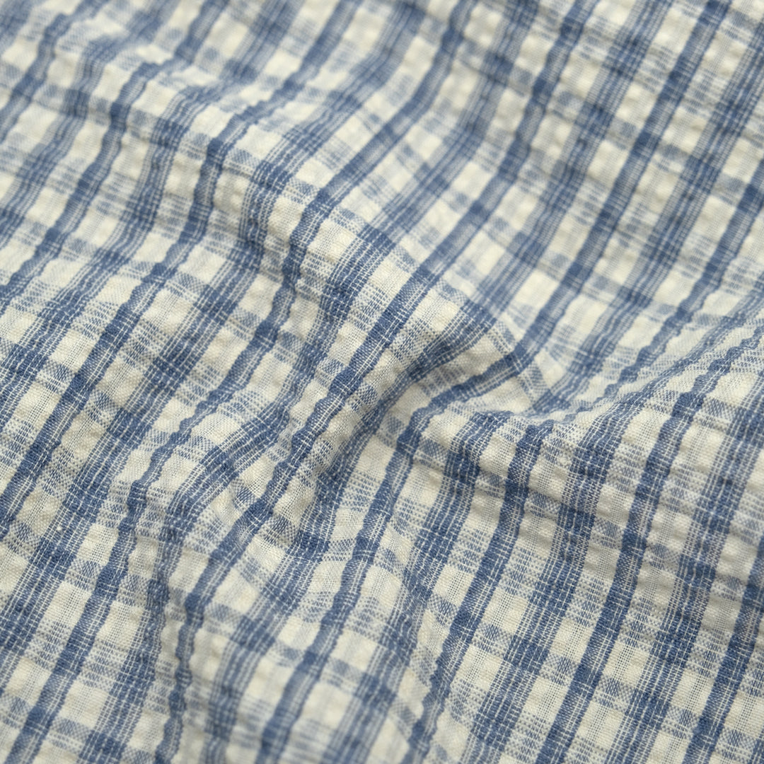Bungalow Plaid Cotton Poly Seersucker - Bluestone | Blackbird Fabrics
