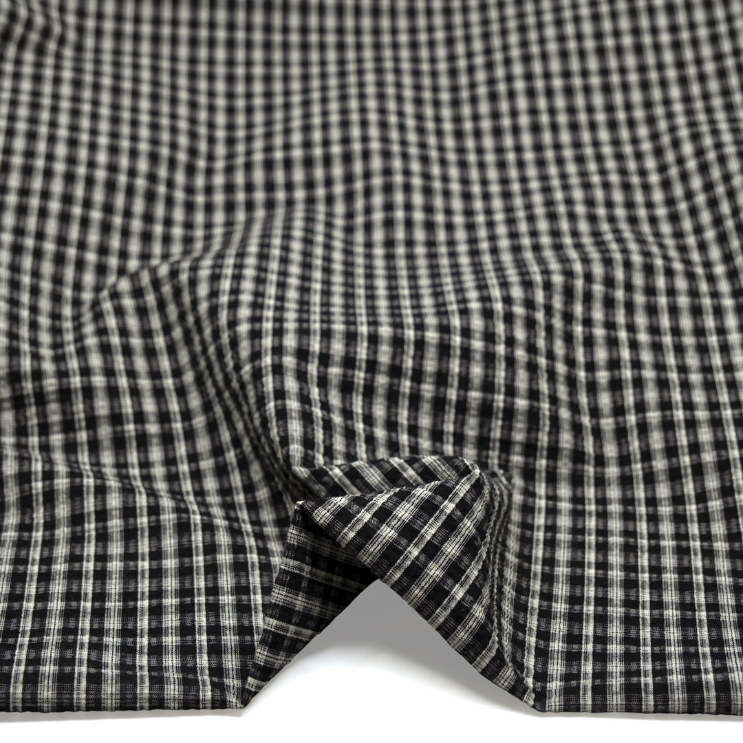 Bungalow Plaid Cotton Poly Seersucker - Black | Blackbird Fabrics