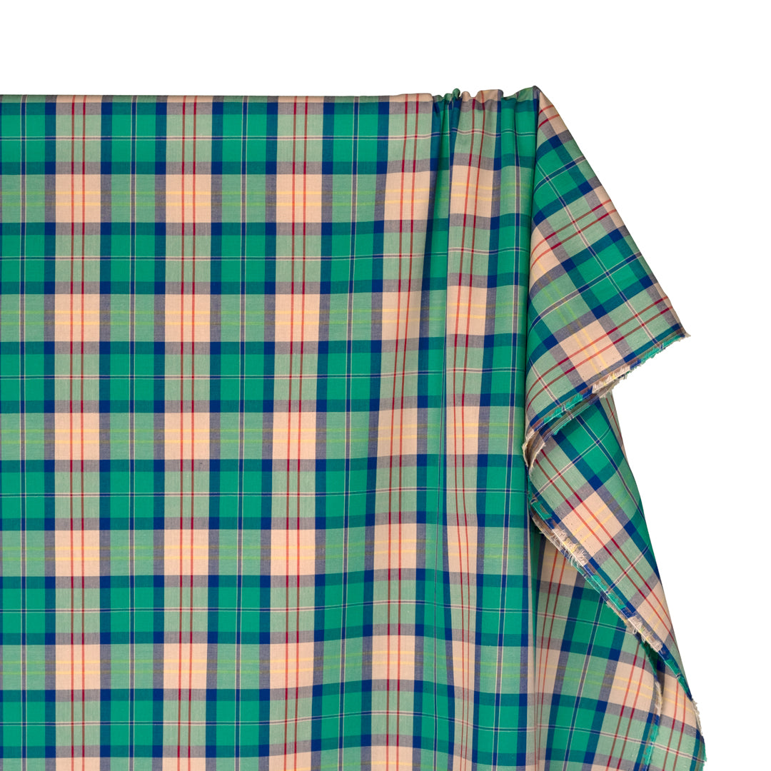Vivid Plaid Cotton Shirting - Viridian/Multi | Blackbird Fabrics
