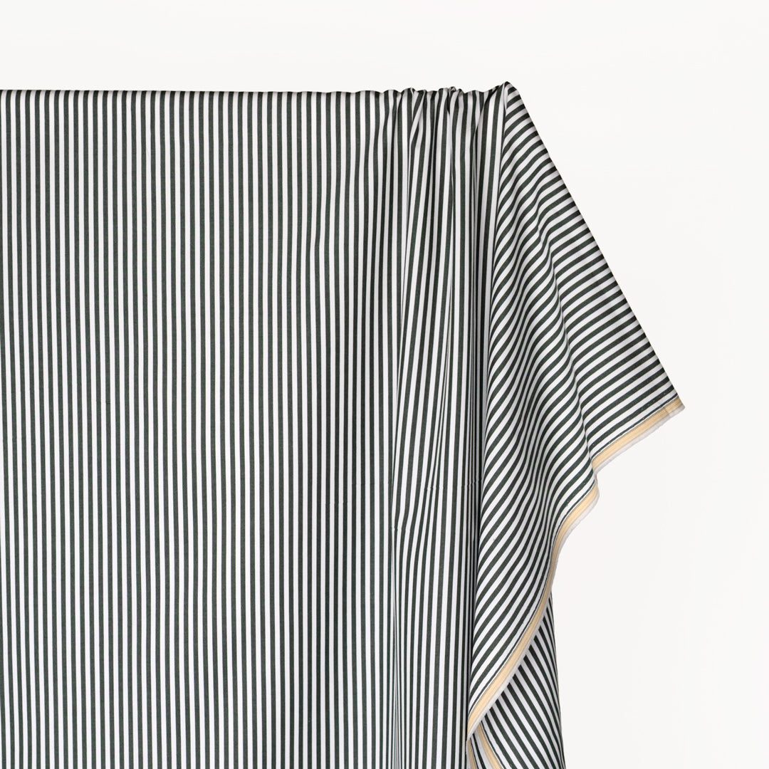 Candy Stripe Brushed Cotton Shirting - Pine/White | Blackbird Fabrics