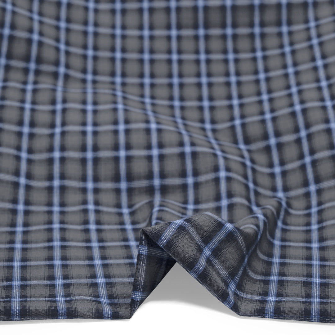 Retro Plaid Cotton Shirting - Ash/Bluestone | Blackbird Fabrics