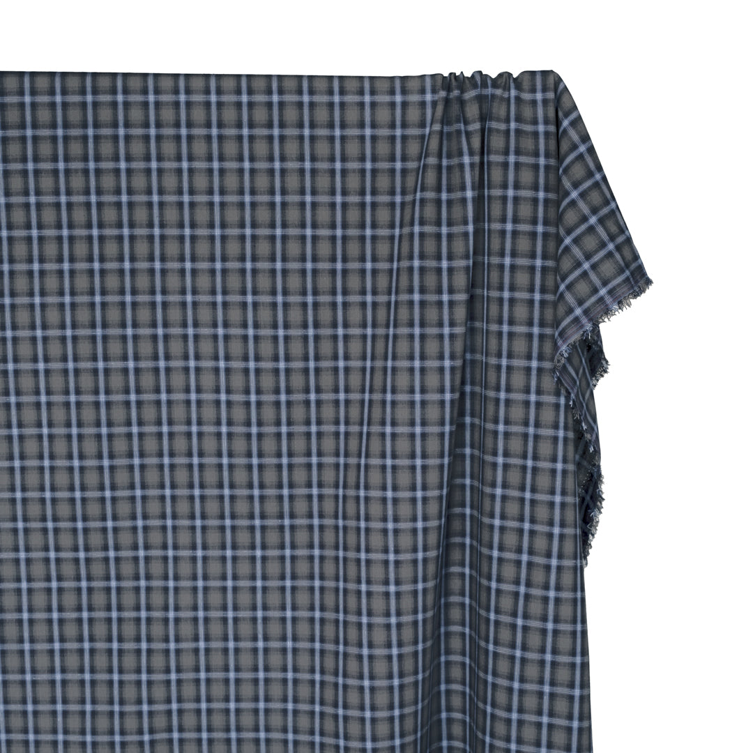 Retro Plaid Cotton Shirting - Ash/Bluestone | Blackbird Fabrics
