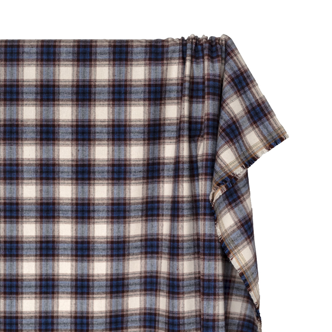 Stargazer Plaid Rayon Flannel - Ivory/Belize/Merlot | Blackbird Fabrics
