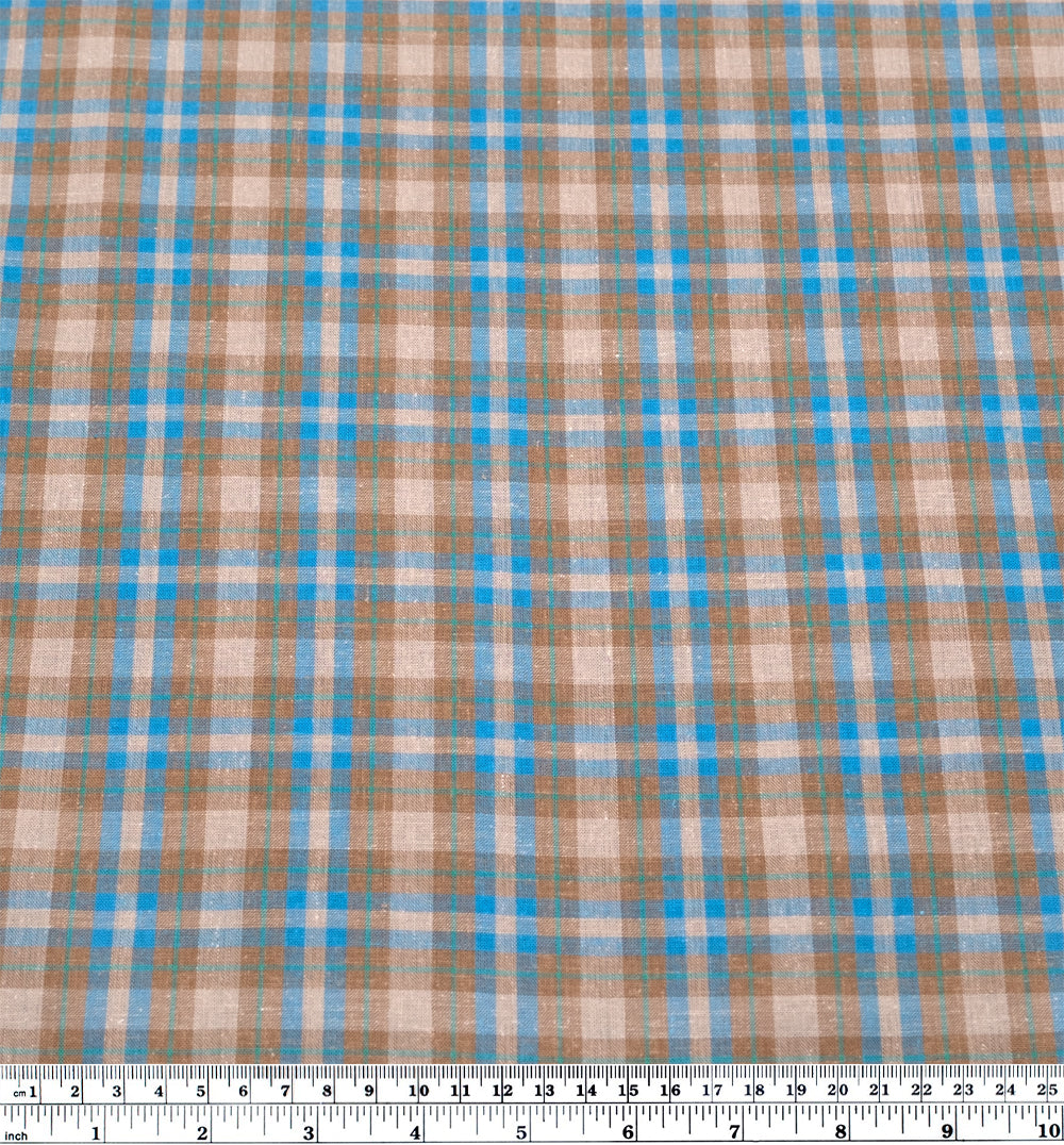 Plaid Hemp Lyocell Blend - Biscuit/Capri | Blackbird Fabrics