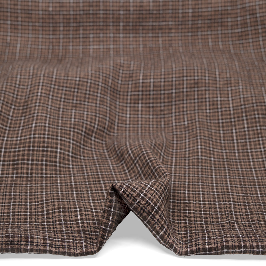 Plaid Hemp Lyocell Blend Seersucker - Umber/Crimini | Blackbird Fabrics