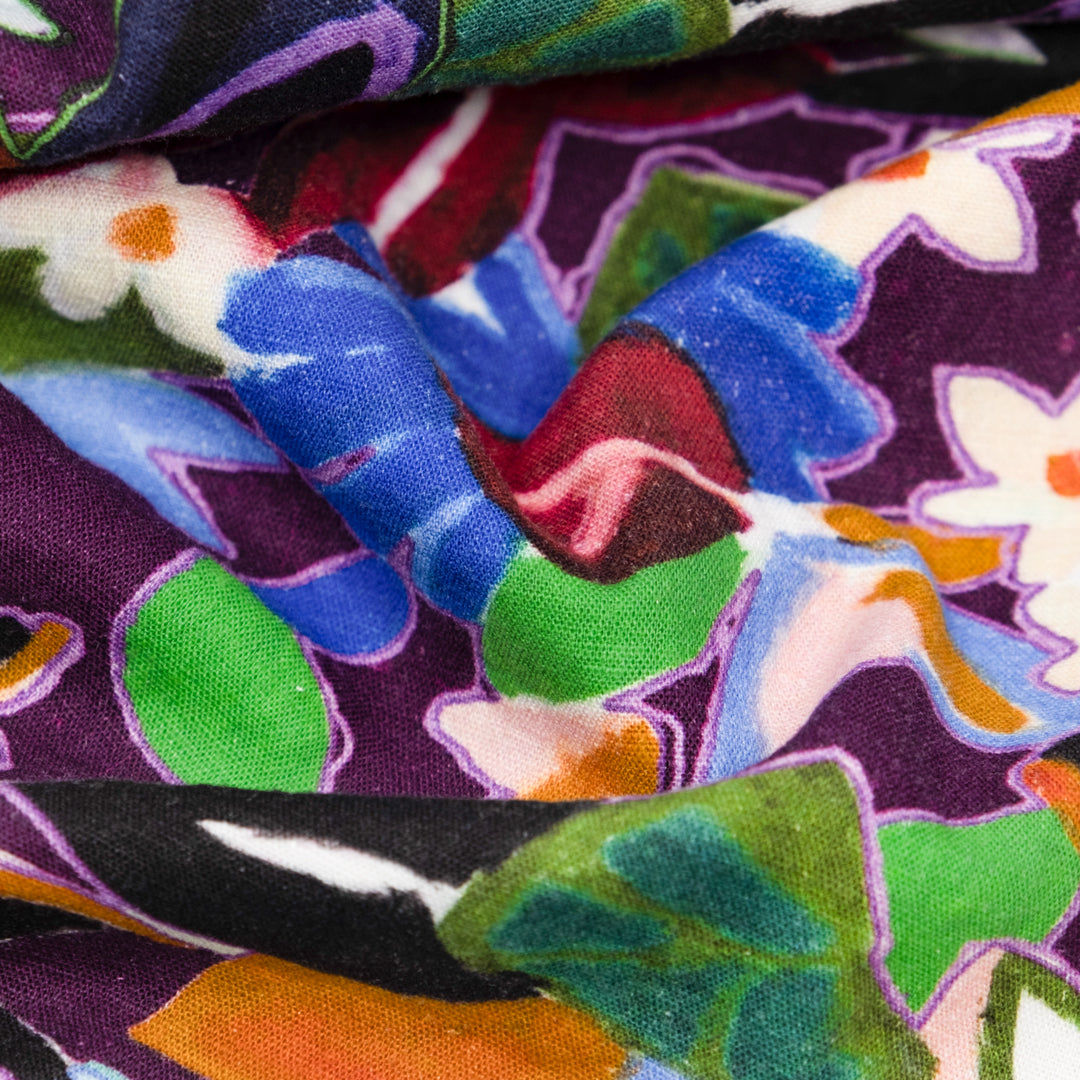 Stained Glass Flora Linen Cotton Blend - Fig/Multi | Blackbird Fabrics
