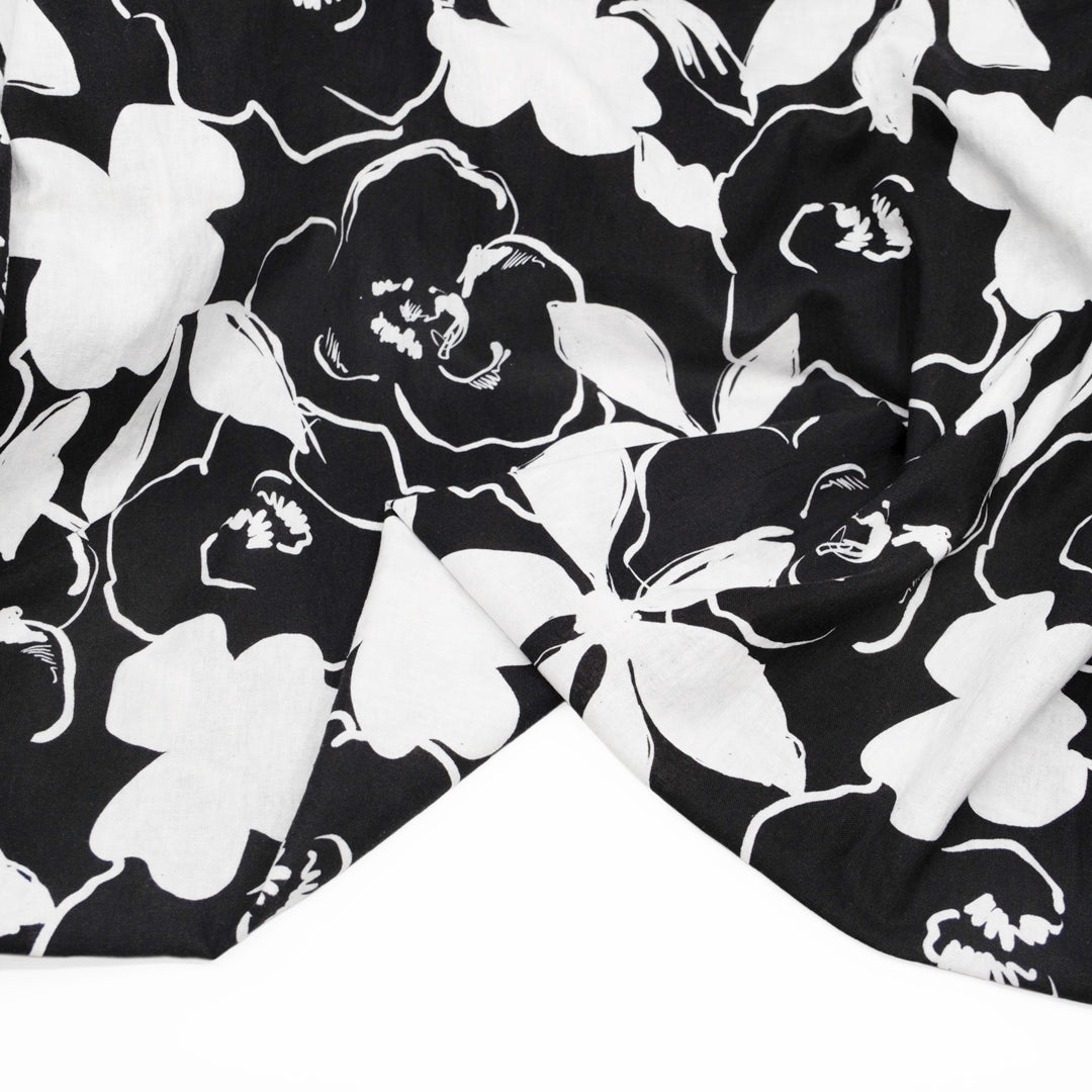 Bold Blooms Linen Cotton Blend- Black/White | Blackbird Fabrics