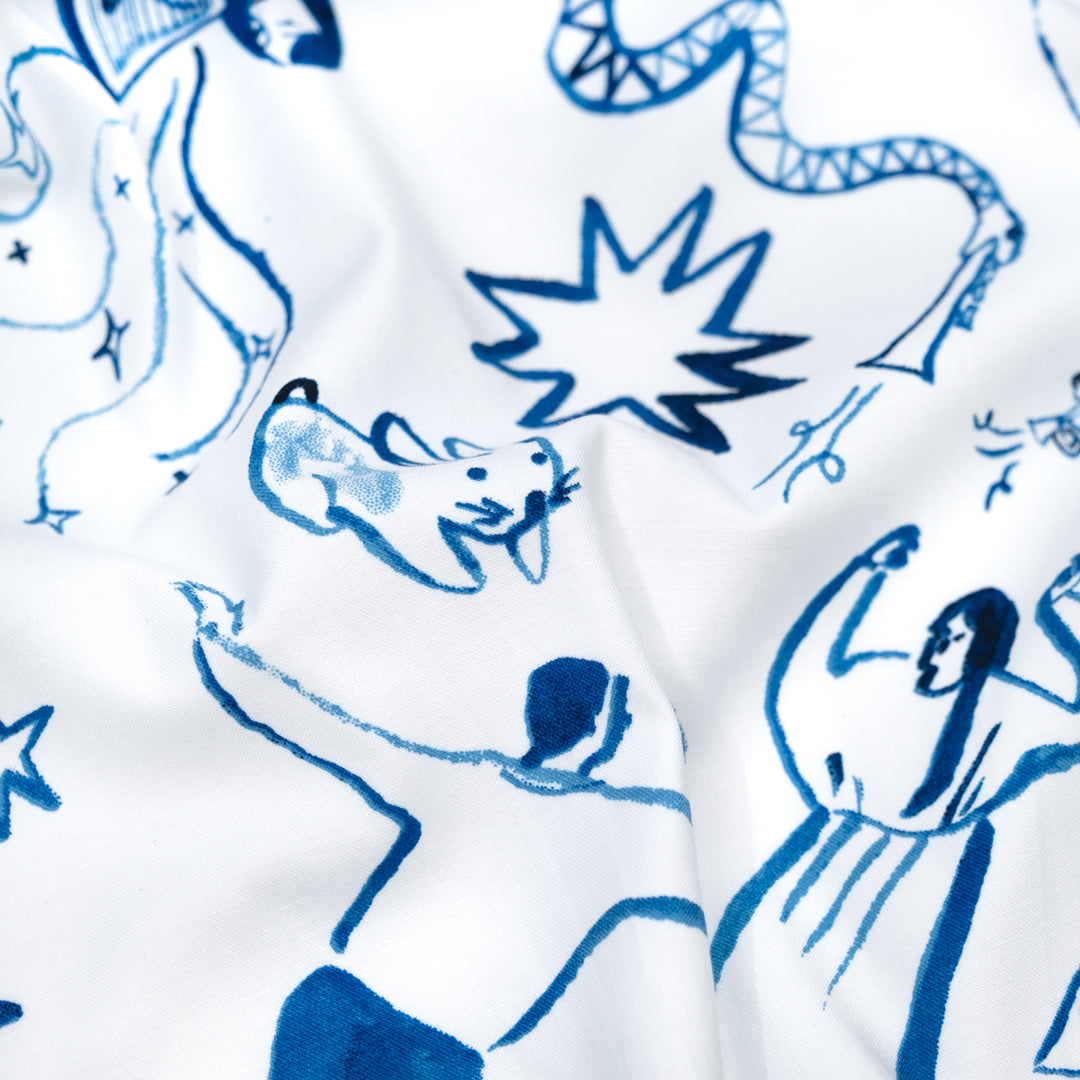 Deadstock Join The Party Stretch Cotton Sateen - White/Ocean | Blackbird Fabrics
