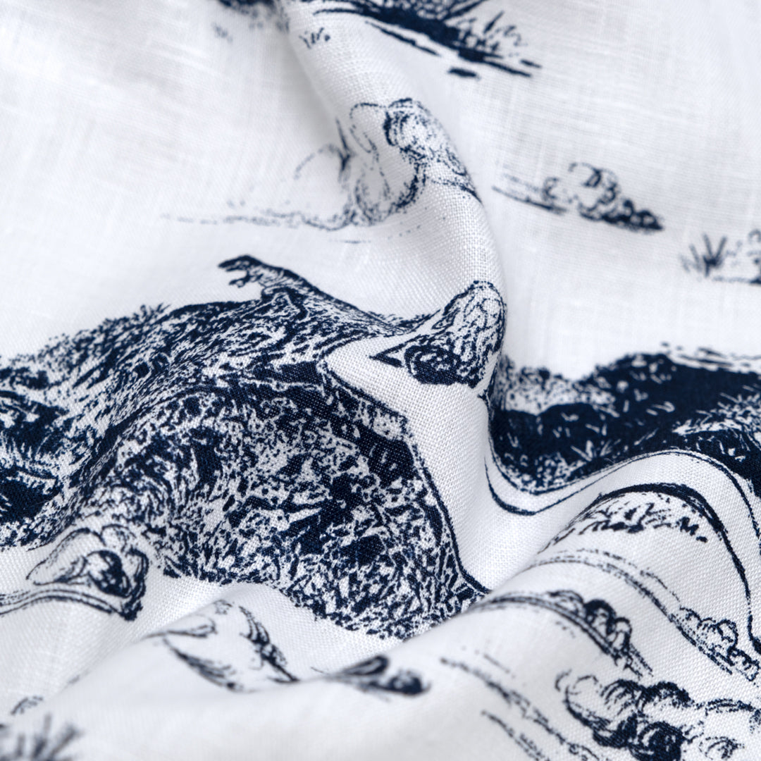 Deadstock Sunbathers Linen - White/Navy | Blackbird Fabrics