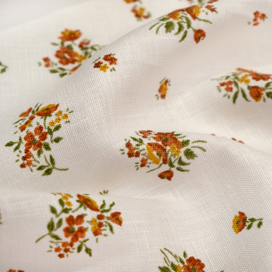 Deadstock Seedling Linen - White/Tangerine | Blackbird Fabrics