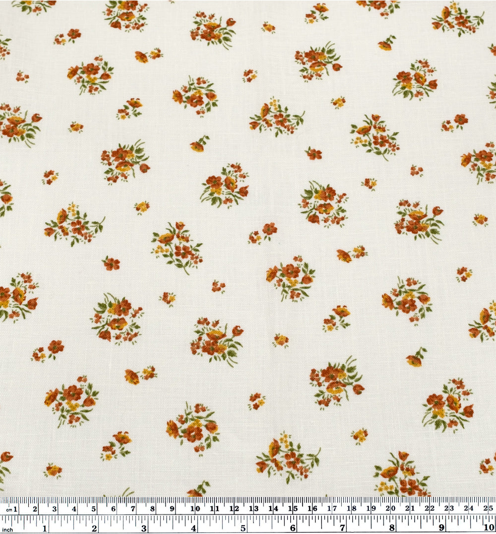 Deadstock Seedling Linen - White/Tangerine | Blackbird Fabrics
