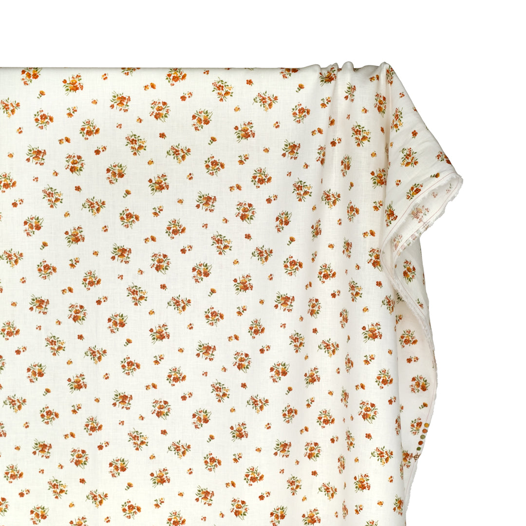Deadstock Seedling Linen - White/Tangerine | Blackbird Fabrics