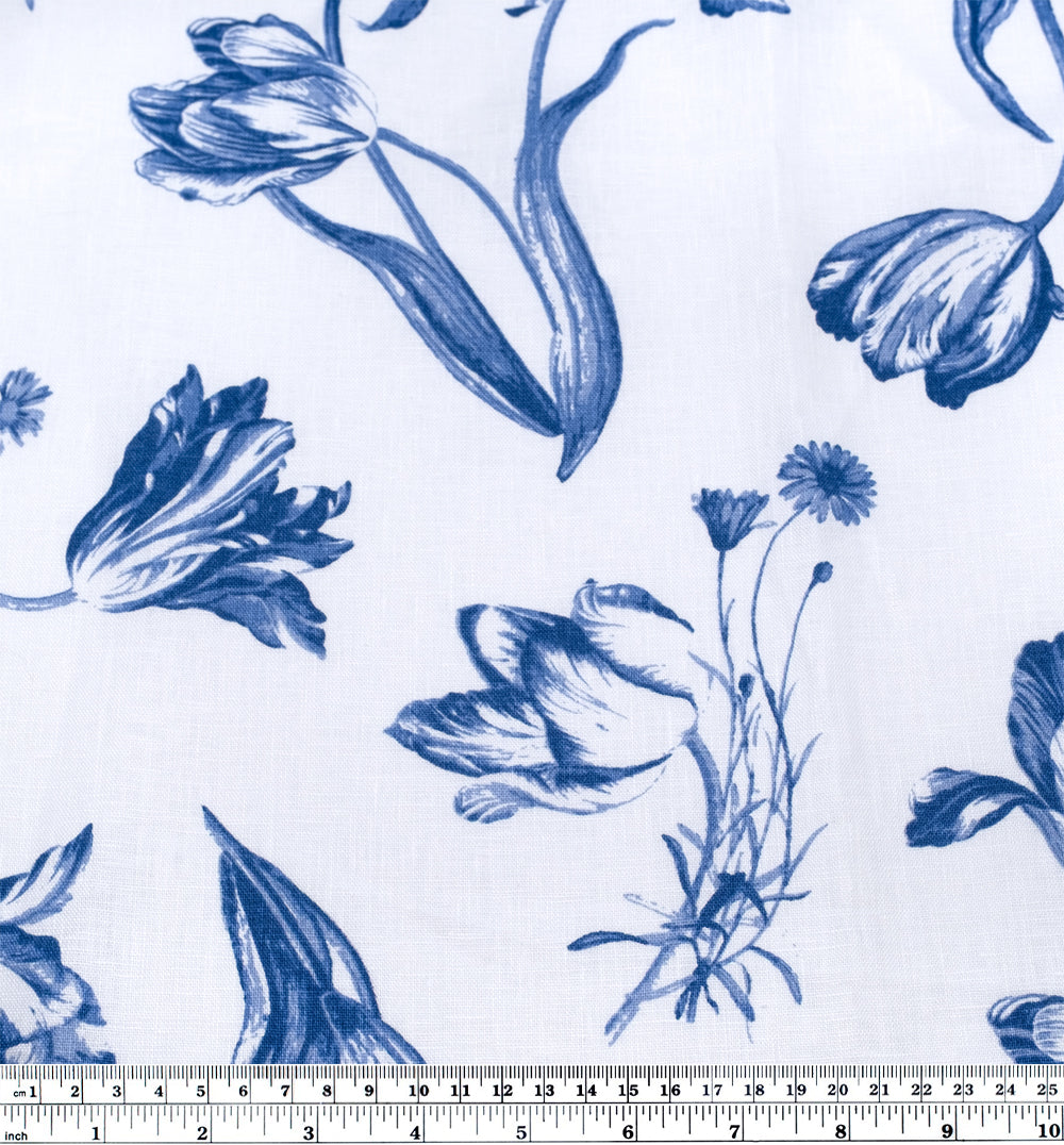 Deadstock Wild Waltz Linen - White/Blue Pool | Blackbird Fabrics