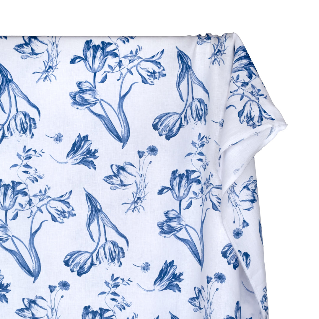 Deadstock Wild Waltz Linen - White/Blue Pool | Blackbird Fabrics