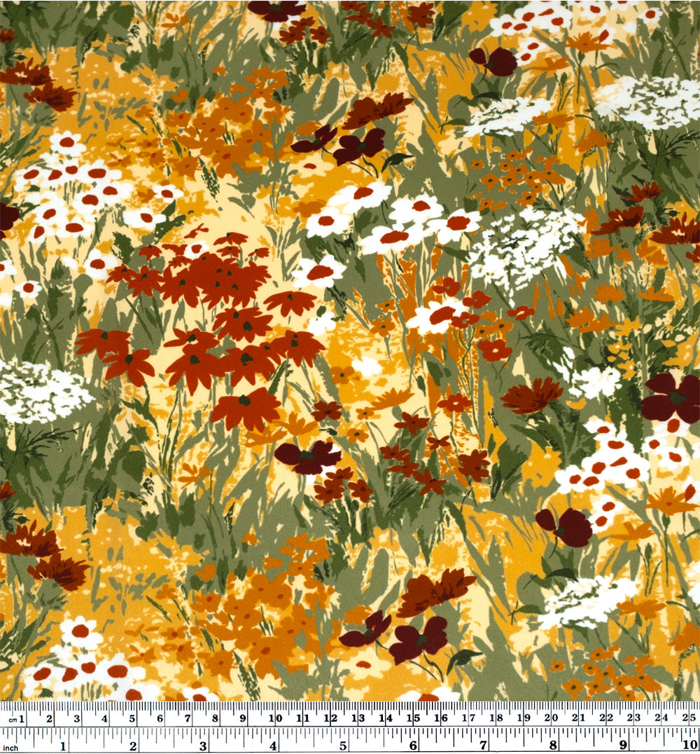 Deadstock Enchanted Meadow Silk Charmeuse - Buttercup/Grass/Red Clay | Blackbird Fabrics
