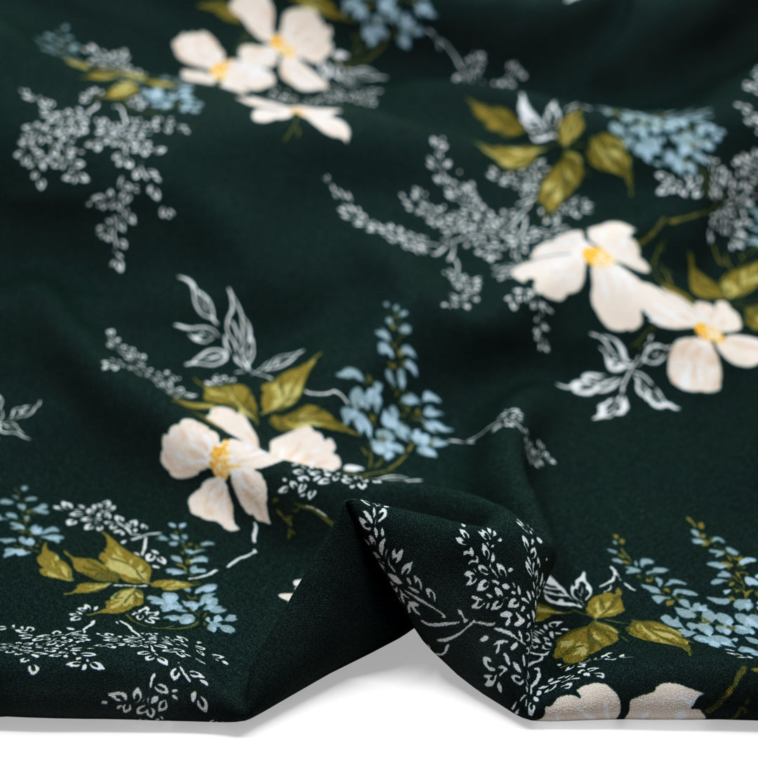 Deadstock Soirée Viscose Crepe - Forest/Parchment | Blackbird Fabrics