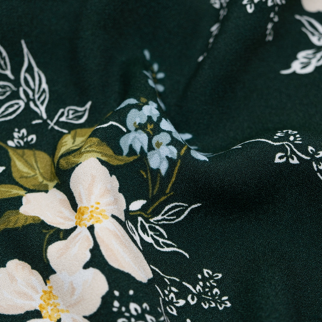 Deadstock Soirée Viscose Crepe - Forest/Parchment | Blackbird Fabrics