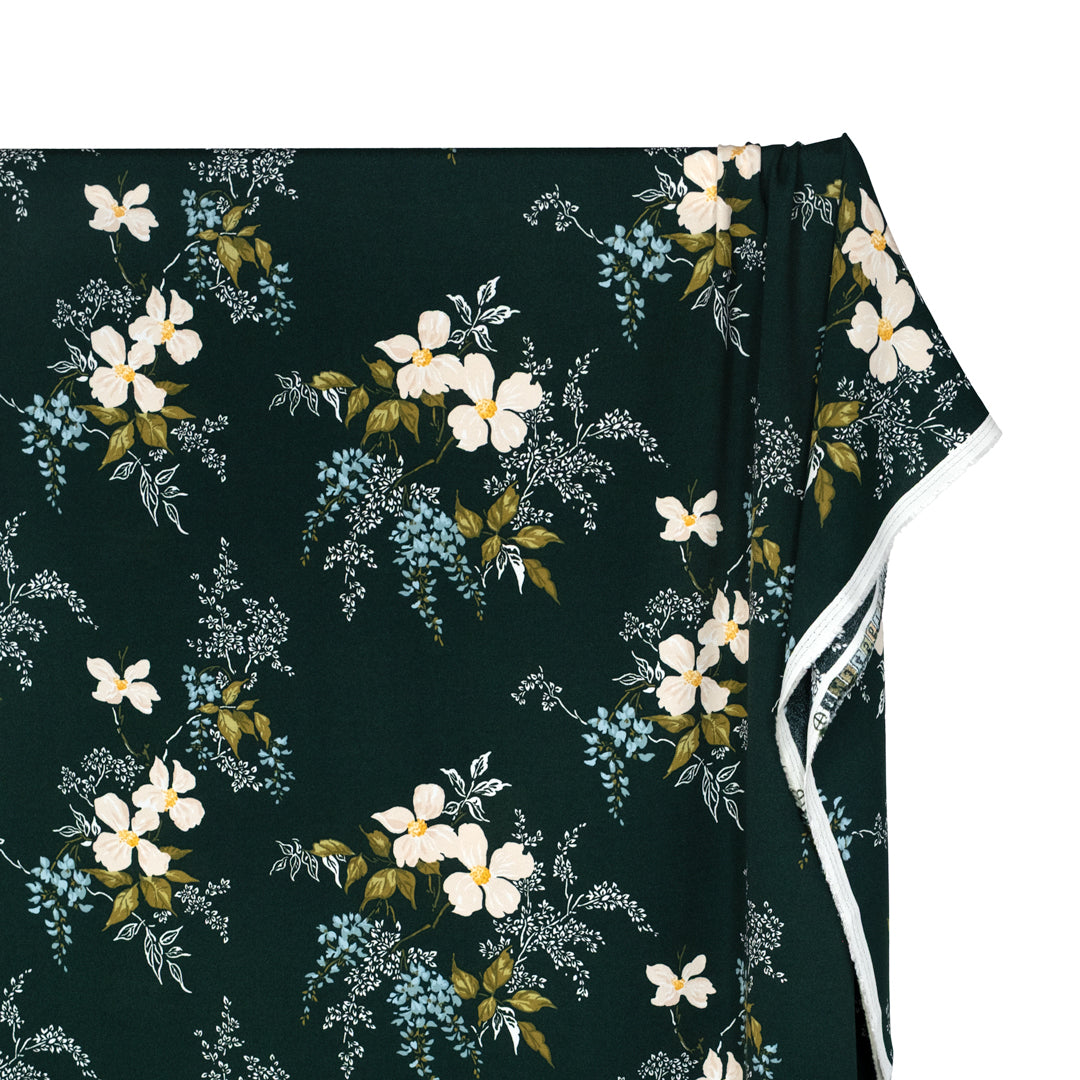 Deadstock Soirée Viscose Crepe - Forest/Parchment | Blackbird Fabrics