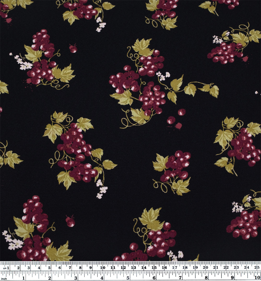 Deadstock Through The Grapevine Viscose Crepe - Black/Sangria | Blackbird Fabrics