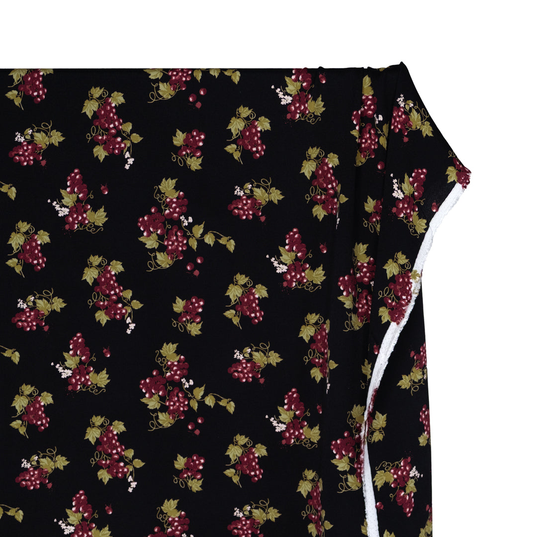Deadstock Through The Grapevine Viscose Crepe - Black/Sangria | Blackbird Fabrics