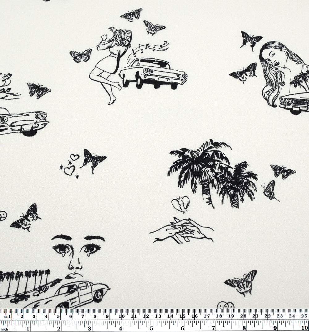 Deadstock Daydreamer Viscose Crepe - Ivory/Black | Blackbird Fabrics