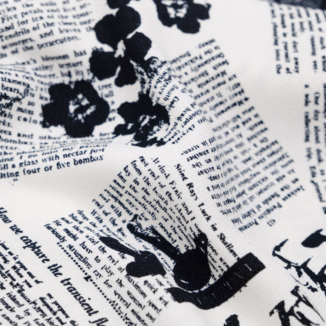 Deadstock Read All About It Viscose Crepe - White/Black | Blackbird Fabrics