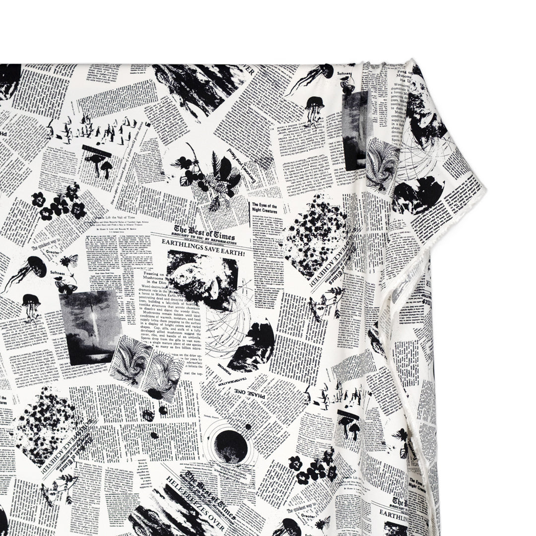 Deadstock Read All About It Viscose Crepe - White/Black | Blackbird Fabrics