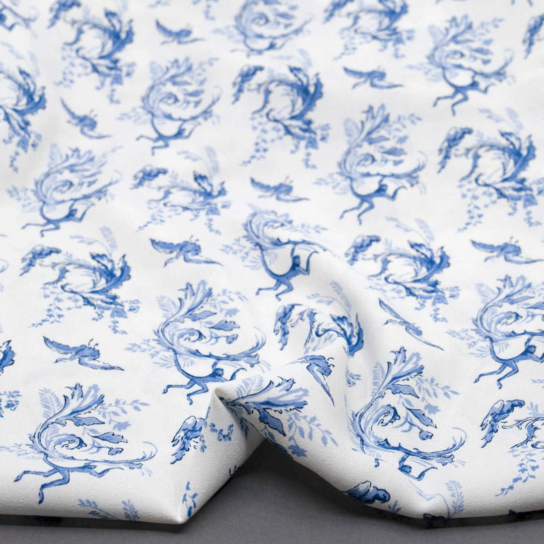 Deadstock Porcelain Jungle Viscose Crepe - Ivory/Cornflower | Blackbird Fabrics
